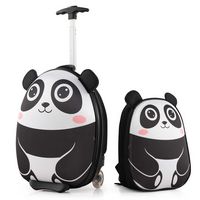 Costway - 2PCS Kids Carry On Luggage Set 16'' Panda Rolling Suitcase with 12'' Backpack Travel Wh... - Large Front