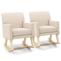 Set of 2 Costway Upholstered Rocking Chair with Widened Backrest Machine-washable Seat Cushion Co... - Large Front