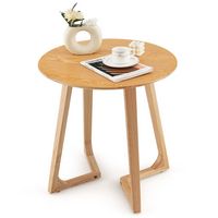 Costway 24'' Round Side Table Solid Rubber Wood End Table Beside Sofa&Bed for Small Space - Natural - Large Front