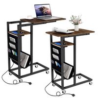 Costway 2 PCS C-shaped End Table with Charging Station Rolling Bedside Table Couch Side Table - R... - Large Front