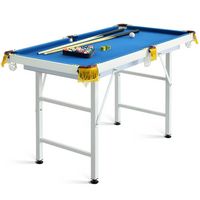 Costway - 47'' Folding Billiard Table Pool Game Table for Kids w/ Cues & Chalk & Brush Blue - Blue - Large Front