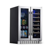 NewAir - 24” Built-in Dual Zone 18 Bottle and 58 Can French Door Wine and Beverage Fridge with Sp... - Large Front