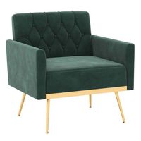Costway - Modern Velvet Button Tufted Back Accent Chair with Golden Metal Legs and Foot Pads - Da... - Large Front