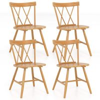 Costway Dining Chairs Set of 4 Farmhouse Kitchen Chair with Rubber Wood Frame - Natural - Large Front