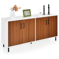 Costway Buffet Server Sideboard Kitchen Storage Cabinet Cupboard with Shelves & 4 Doors - White/W... - Large Front