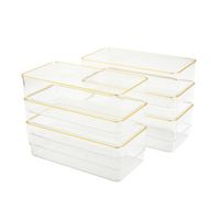 Martha Stewart - Kerry Set of 6 Plastic Stacking Desk Drawer Organizers with Gold Trim - 6 x 3 - ... - Large Front