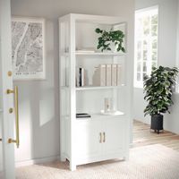 Martha Stewart - Hutton White 4 Tier Shaker Style Bookcase with Cabinet and Polished Brass Hardwa... - Large Front