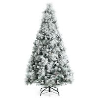 Costway - 6ft Artificial Christmas Tree, Snow Flocked Hinged Xmas Tree w/ Pine Needles, Red Berri... - Large Front