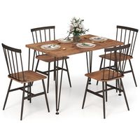 Costway 5 PCS Dining Table Set for 4 Rectangular Kitchen Table & 4 Chairs w/ Metal Frame - Walnut... - Large Front