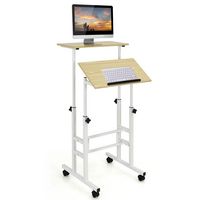 Costway - Mobile Standing Desk Rolling Adjustable Laptop Cart Home Office - Natural - Large Front