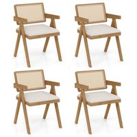 Costway Set of 4 Rattan Accent Chairs Leathaire Dining Chairs Modern Living Room Chairs - White +... - Large Front