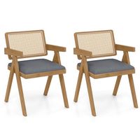 Costway Set of 2 Rattan Accent Chairs Leathaire Dining Chairs Modern Living Room Chairs - Gray + ... - Large Front