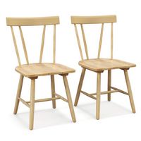 Costway Dining Chairs Set of 2 Windsor Chairs Wood Armless Chairs with Solid Rubber Wood - Natural - Large Front