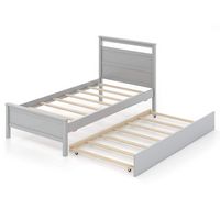 Costway Twin Size Platform Bed with Trundle Pull-out Trundle Headboard & Footboard - Gray - Large Front