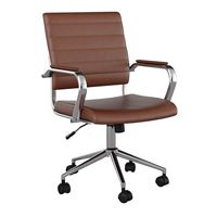 Martha Stewart - Piper Ribbed Faux Leather Office Chair - Saddle Brown Faux Leather/Polished Nickel - Large Front