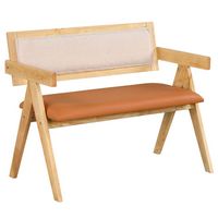 Costway - Rubber Wood Dining Bench w/Armrest Sherpa Upholstered Backrest Soft-padded Seat - Natur... - Large Front