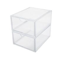 Martha Stewart - Clear Plastic Desktop Storage Box with Half Moon Opening Pullout Drawer - 2 Pack... - Large Front