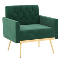 Costway - Modern Velvet Button Tufted Back Accent Chair with Golden Metal Legs and Foot Pads - Green - Large Front