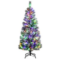 Costway - 5FT Pre-Lit Hinged Christmas Tree Snow Flocked w/9 Modes Remote Control Lights - Green/... - Large Front
