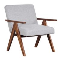 Costway 1 PCS Modern Accent Chair Linen Fabric Armchair with Solid Acacia Wood Frame - Grey - Large Front