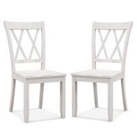 Costway Wooden Dining Chairs Set of 2 with Ergonomic Seat Rubber Wood Frame & High Backrest - White - Large Front