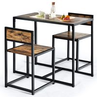 Costway 3 pcs Dining Set Compact Table and 2 Chair Home Kitchen Breakfast Antique - Antique Brown - Large Front