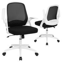 Costway - Mesh Adjustable Rolling Computer Desk Chair with Flip-Up Armrests - White/Black - Large Front