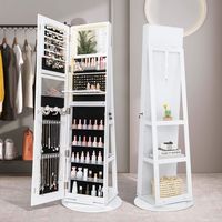 Costway - 360° Swivel Jewelry Cabinet Organizer 3-Color LED Mirror with Built-in Lights - White - Large Front