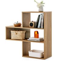 Costway - 3-Shelf Convex Bookshelf Room Organizer with Anti-Toppling Device Freestanding - Natural - Large Front