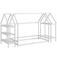 Costway Twin Size House Bed Montessori Floor Bed with Detachable Storage Shelves - White - Large Front