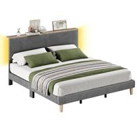 Bestier - Bed Frame -King Size Bed With LED Light & Adjustable Storage Headboard for Bedroom Upho... - Large Front