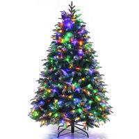 Costway - 5ft Pre-Lit Snowy Christmas Hinged Tree 11 Flash Modes w/ 250 Multi-Color Lights - Gree... - Large Front