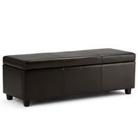Simpli Home - Avalon Rectangular Polyurethane Faux Leather Ottoman With Inner Storage - Tanner's ... - Large Front