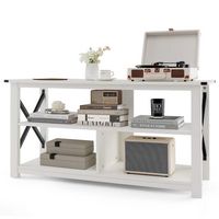 Costway - Modern Entertainment Center Farmhouse TV Stand for TV's up to 55'' with Open Shelves - ... - Large Front