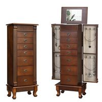 Costway - Jewelry Cabinet Storage Chest Stand Organizer Necklace Wood - Brown - Large Front