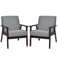 Costway - Set of 2 Fabric Accent Armchair Wooden Upholstered Lounge Chair - Dark Grey - Large Front
