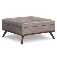 Simpli Home - Owen XL Square Coffee Table Storage Ottoman - Distressed Grey Taupe - Large Front
