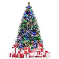 Costway - 7 FT Pre-Lit Artificial Christmas Tree Hinged with Pine Needles 400 LED Lights - Green/... - Large Front