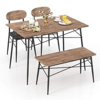 Costway 4 Piece Dining Table Set with Bench & 2 Faux Leather Upholstered Chairs for Kitchen - Rus... - Large Front