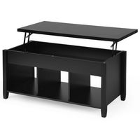 Costway - Lift Top Coffee Table w/ Hidden Compartment and Storage Shelves - Black - Large Front