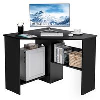 Costway - Triangle Corner Computer Desk with Storage Shelf - Black - Large Front