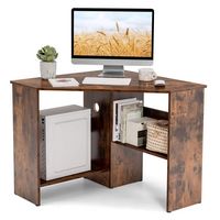 Costway - Corner Triangle Writing Desk with Storage Shelf - Rustic Brown - Large Front