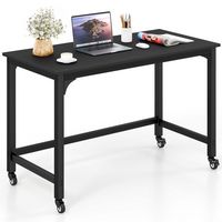 Costway - 1 PCS Rolling Computer Desk Wood Top Metal Frame Laptop Table Study Workstation - Black - Large Front