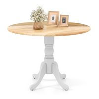 Costway 4-Person Dining Table Wooden Kitchen Table with Solid Rubber Wood Frame for Kitchen - Whi... - Large Front
