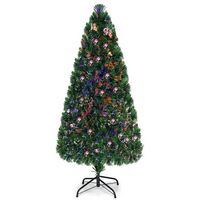 Costway - 6Ft Pre-Lit Fiber Optic PVC Christmas Tree Metal Holiday - Green - Large Front