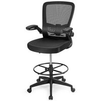 Costway - Tall Adjustable Height Office Chair with Lumbar Support and Flip-Up Armrests - Black - Large Front