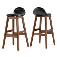 Costway Set of 2 Upholstered PU Leather Barstools 27.5
