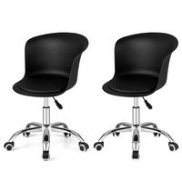 Costway - PU Leather Armlress Swivel Desk Chair (Set of 2) - Black - Large Front