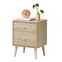 Costway - Nightstand 2-Drawer Beside End Side Table with Rubber Legs Finish - Oak - Large Front