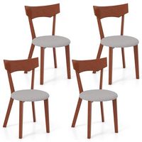 Costway Wooden Armless Dining Chair Set of 4 with Rubber Wood Legs Padded Seat Cushion - Walnut+Grey - Large Front